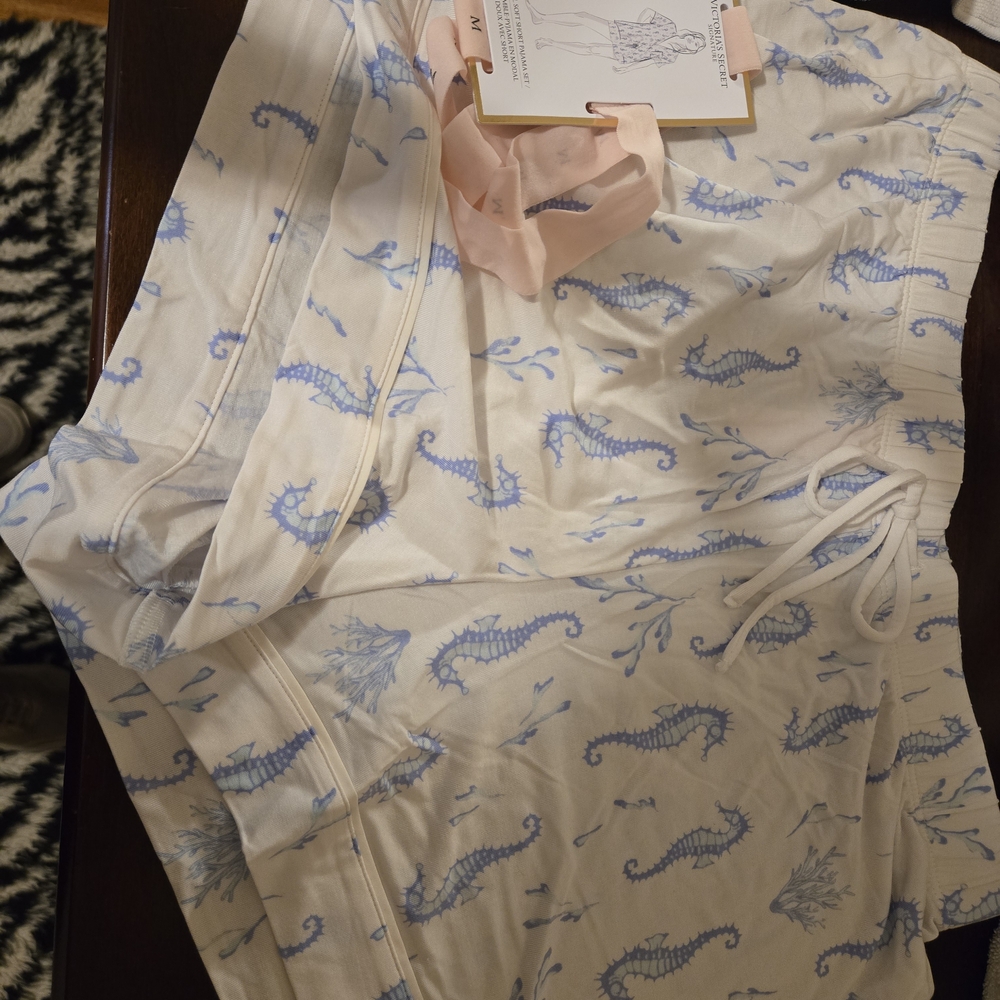 Victoria's Secret White and Blue Seahorse Pajama Set